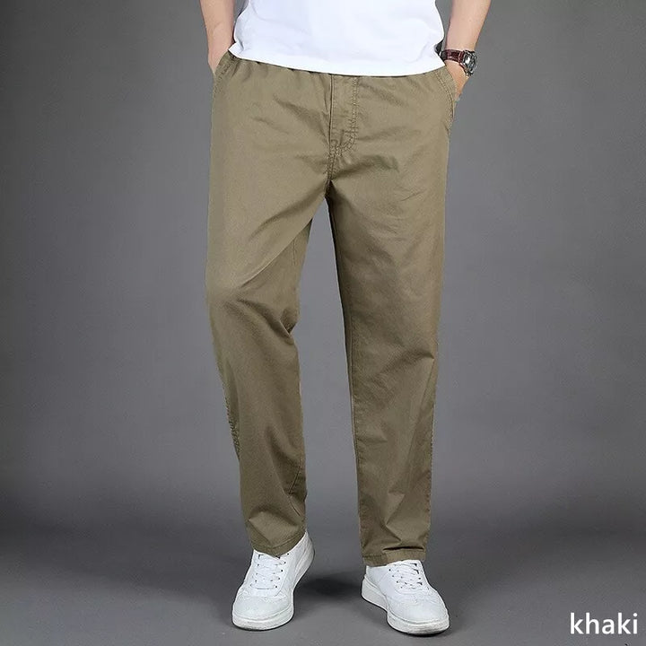 Basique pantalon homme oversize en lin, décontracté avec poches zippées, confortable pour l'été.