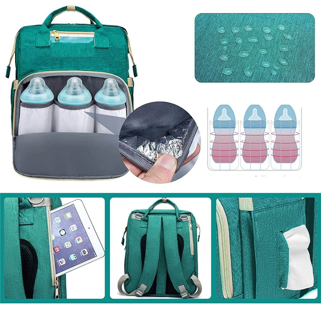 Sac à dos à langer pour bébés, lit pliable pour sieste. Idéal pour parents modernes cherchant praticité et confort.