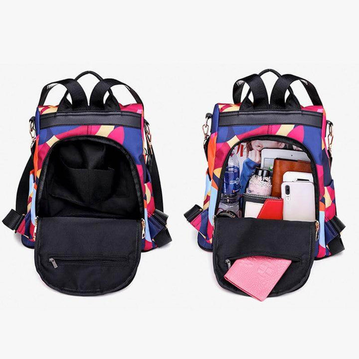 Sac à dos antivol multicolore femme. Un accessoire élégant assurant sécurité et style pour chaque jour.
