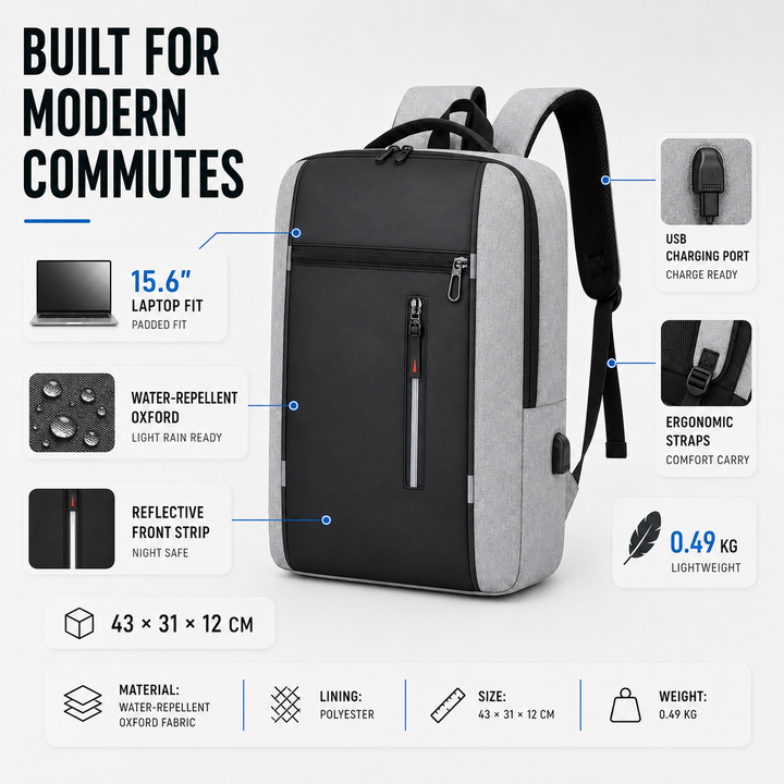 Sac à dos unisexe moderne et élégant, parfait pour les professionnels, protection imperméable pour tous vos objets.