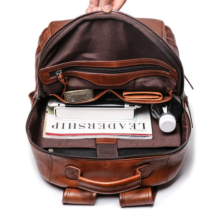 Sac à dos fonctionnel pour homme, en cuir résistant, idéal pour voyage et ordinateur.