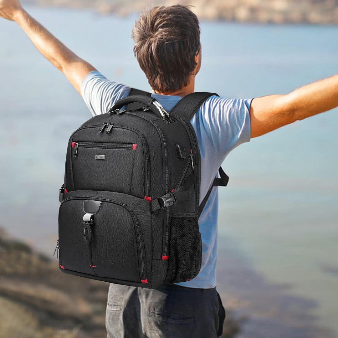 Sac à dos de voyage unisexe 50L, étanche, avec compartiment pour ordinateur portable, idéal pour avion et randonnée.