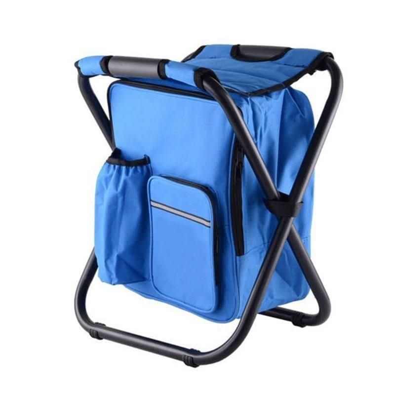 Sac à dos de randonnée et camping avec glacière portable et siège pliant pour confort extérieur.