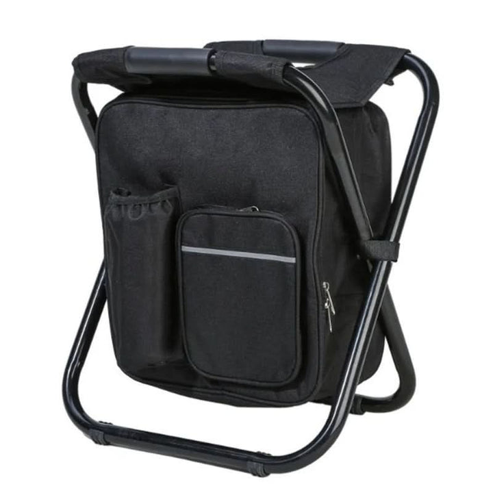 Sac à dos glacière portable avec siège pliant, parfait pour la pêche, pique-nique ou événements extérieurs.