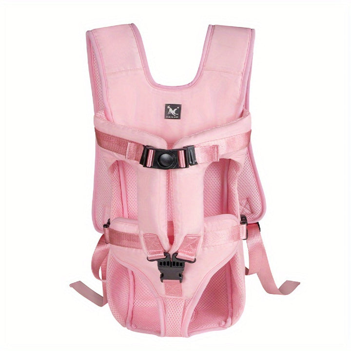Chien heureux dans un sac de transport ventral confortable. Idéal petit/moyen chien pour l'aventure et le voyage.