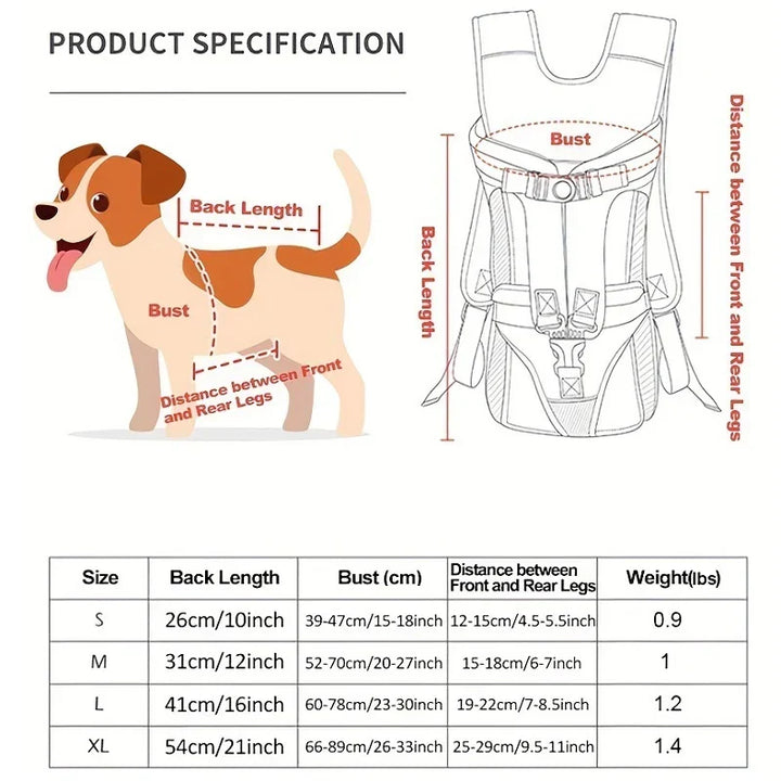 Sac de transport ventral mains libres pour chien. Voyage, randonnée ou ville, confort animal garanti, sac pratique.
