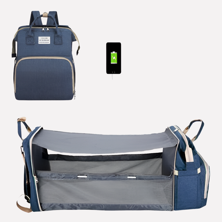 Sac à langer pratique avec multiples compartiments internes pour couches, biberons et accessoires bébé, idéal pour les sorties.