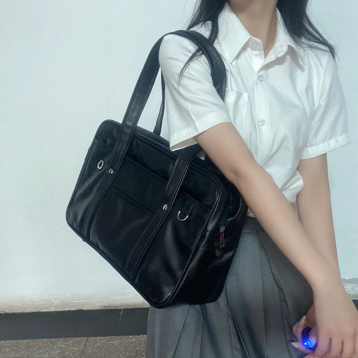Sac à main femme noir, grand cabas en cuir PU, idéal pour les cours et usage quotidien.
