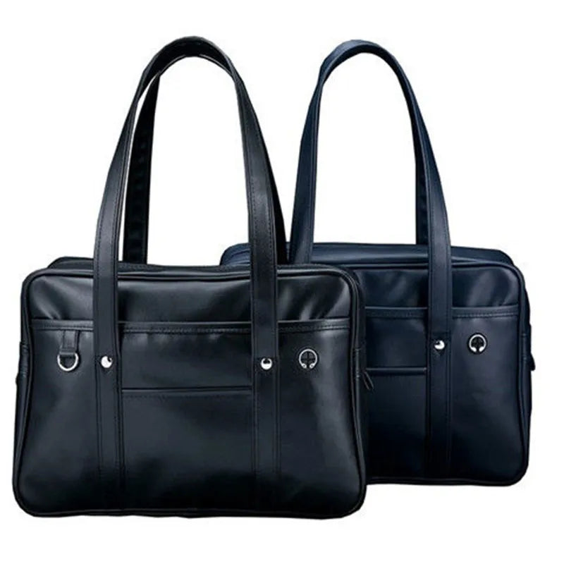 Sac épaule femme bleu marine, grand format, en cuir PU, sac cours polyvalent pour le lycée.
