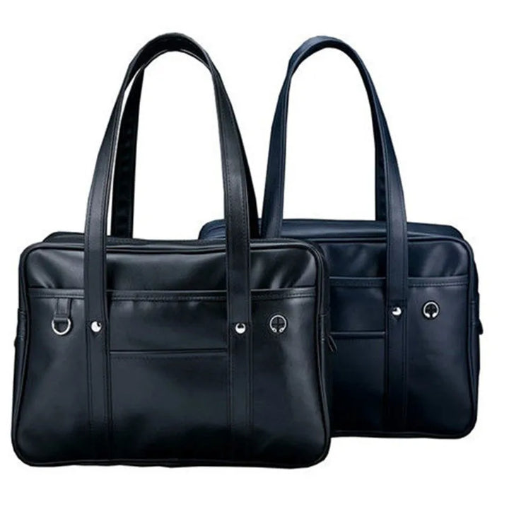 Sac épaule femme bleu marine, grand format, en cuir PU, sac cours polyvalent pour le lycée.