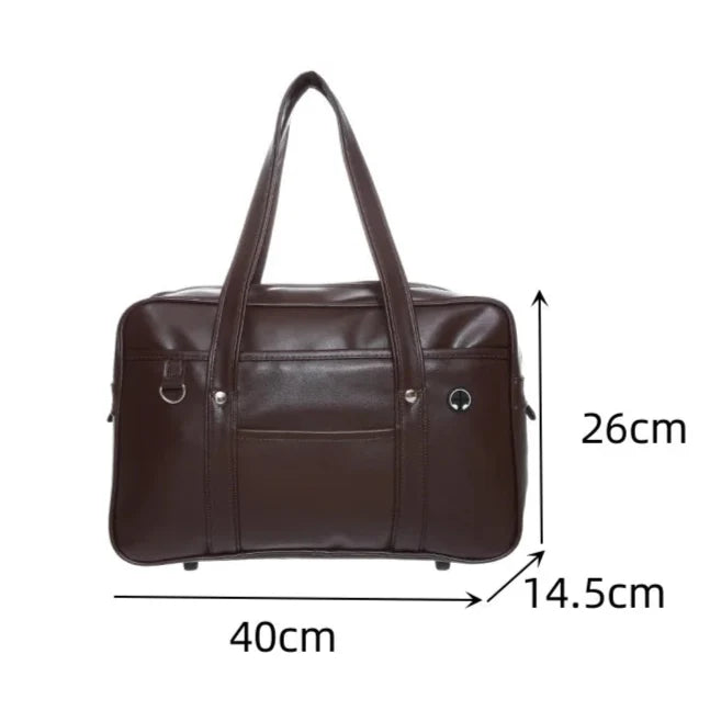 Sac étudiante rose pastel, grand sac cours en simili cuir, parfait pour transporter livres et ordinateur.