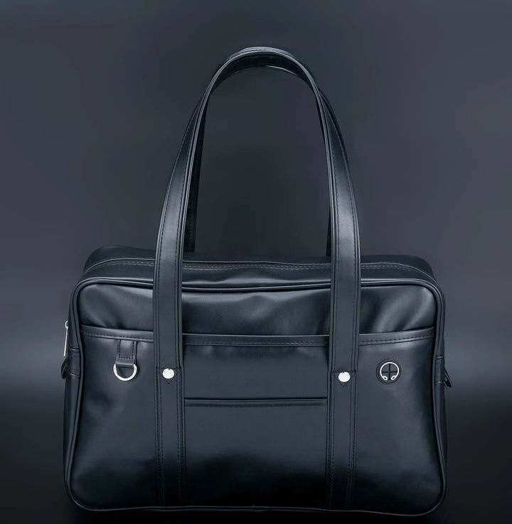 Sac lycéenne tendance en cuir PU couleur café, grand format pour tous les essentiels des cours.
