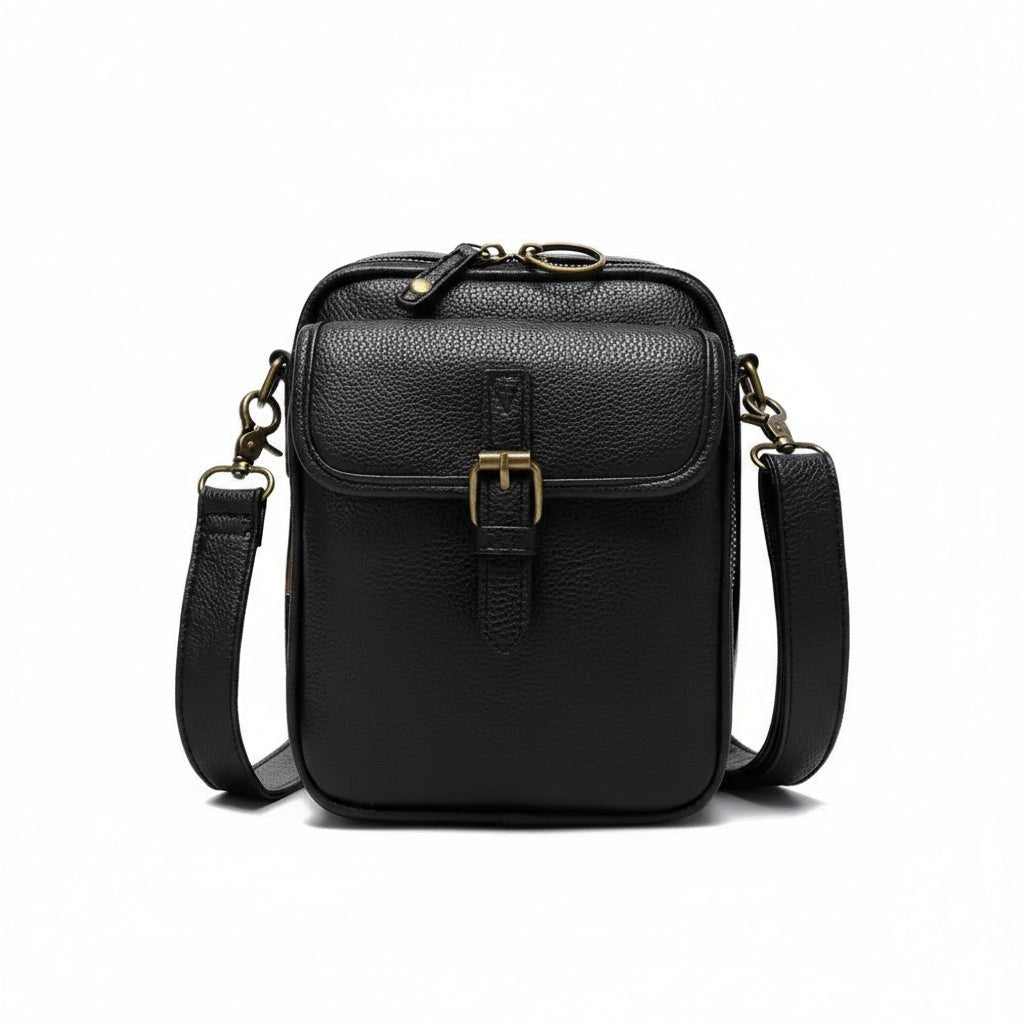 Sac bandoulière compact marron, design antivol, idéal pour ville et voyages, organisation pratique.
