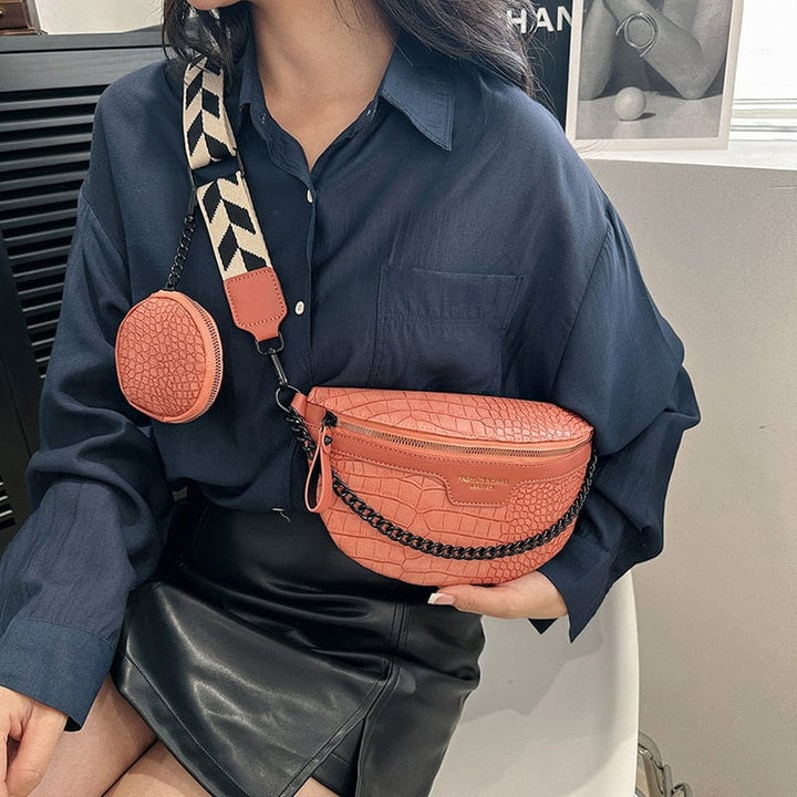 Sac banane rouge pour femme, en cuir PU, pratique et tendance.