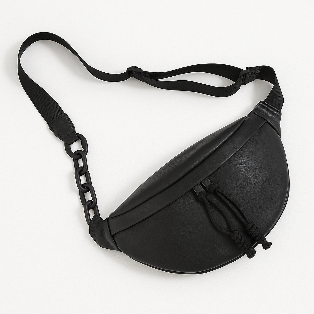 Sac banane femme en cuir PU noir, accessoire chic et polyvalent, idéal pour la ville.