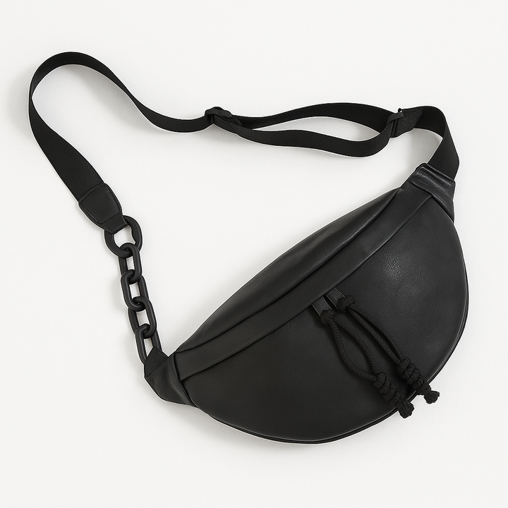 Sac banane femme en cuir PU noir, accessoire chic et polyvalent, idéal pour la ville.