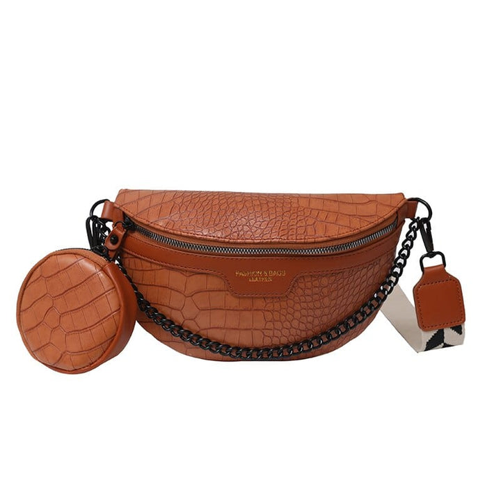 Sac banane marron en cuir PU, sac ceinture pratique pour femme.
