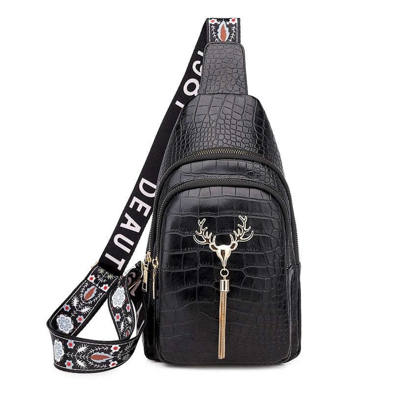 Sac banane femme élégant en cuir vegan noir. Accessoire mode pratique et tendance avec bandoulière.