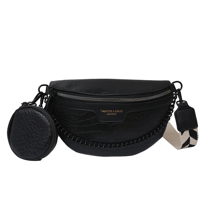 Sac banane femme noir en cuir PU, élégant et pratique pour la mode féminine.