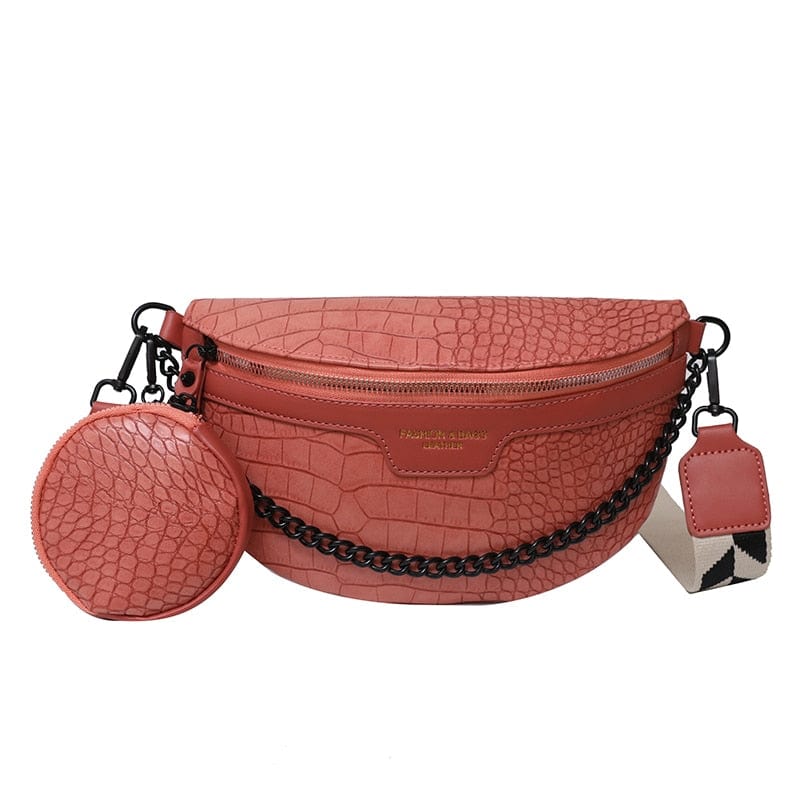 Sac banane rosé, accessoire de mode féminine en cuir PU, très pratique.