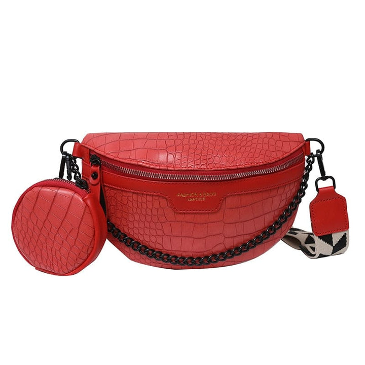 Sac banane rouge, élégant et chic, en cuir PU pour la femme moderne.