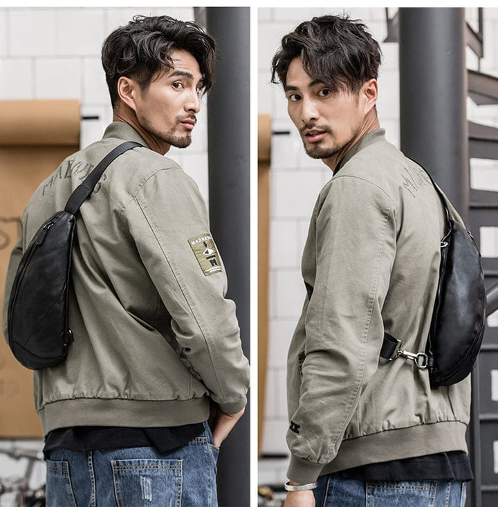 Sac banane homme en cuir véritable avec compartiments multiples, idéal pour organiser clés, téléphone, portefeuille.