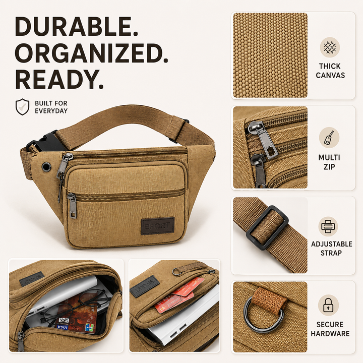 Sac banane unisexe polyvalent, parfait pour le sport, les voyages ou comme sac bandoulière au quotidien.
