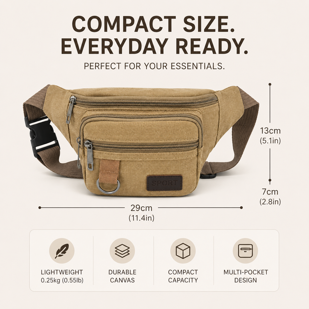 Sac banane unisexe noir, très pratique pour un rangement facile, un accessoire robuste pour toute aventure.