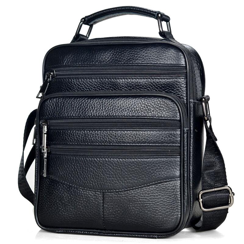 Sac bandoulière homme en cuir véritable marron. Sacoche élégante multi-poches pour un usage quotidien.