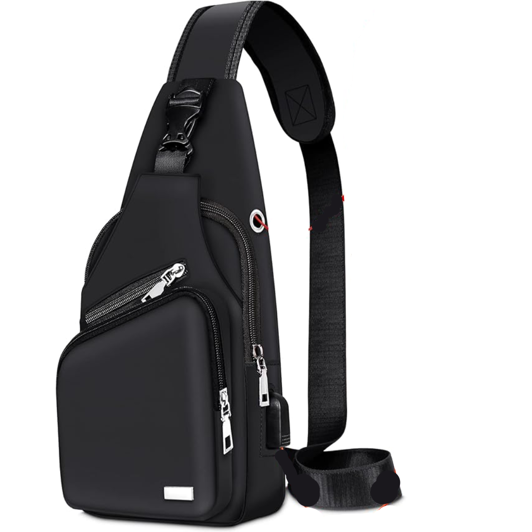 Sac bandoulière unisexe noir imperméable pour voyage urbain, quotidien. Vos essentiels protégés.