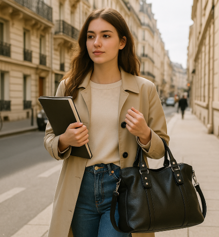 Grand sac cabas élégant pour femme, en cuir souple, idéal pour le travail.
