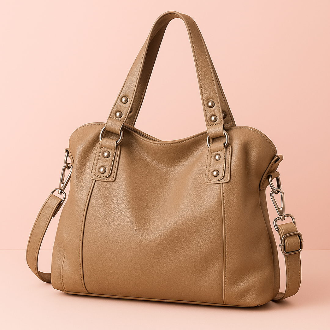 Grand sac à épaule pour femme, cuir souple, élégant, pour usage quotidien.