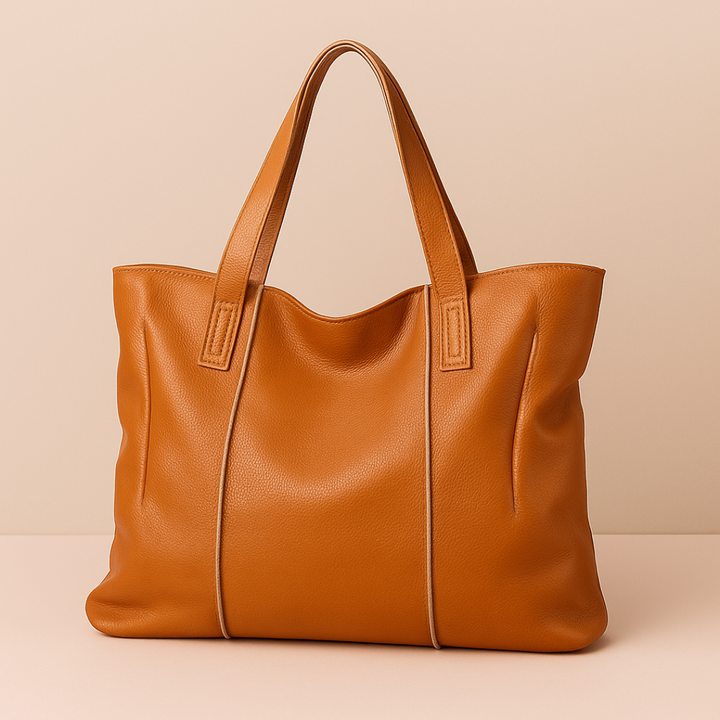 Sac cabas femme Sofia, cuir camel, grand, idéal pour le travail et contenir un ordinateur portable.