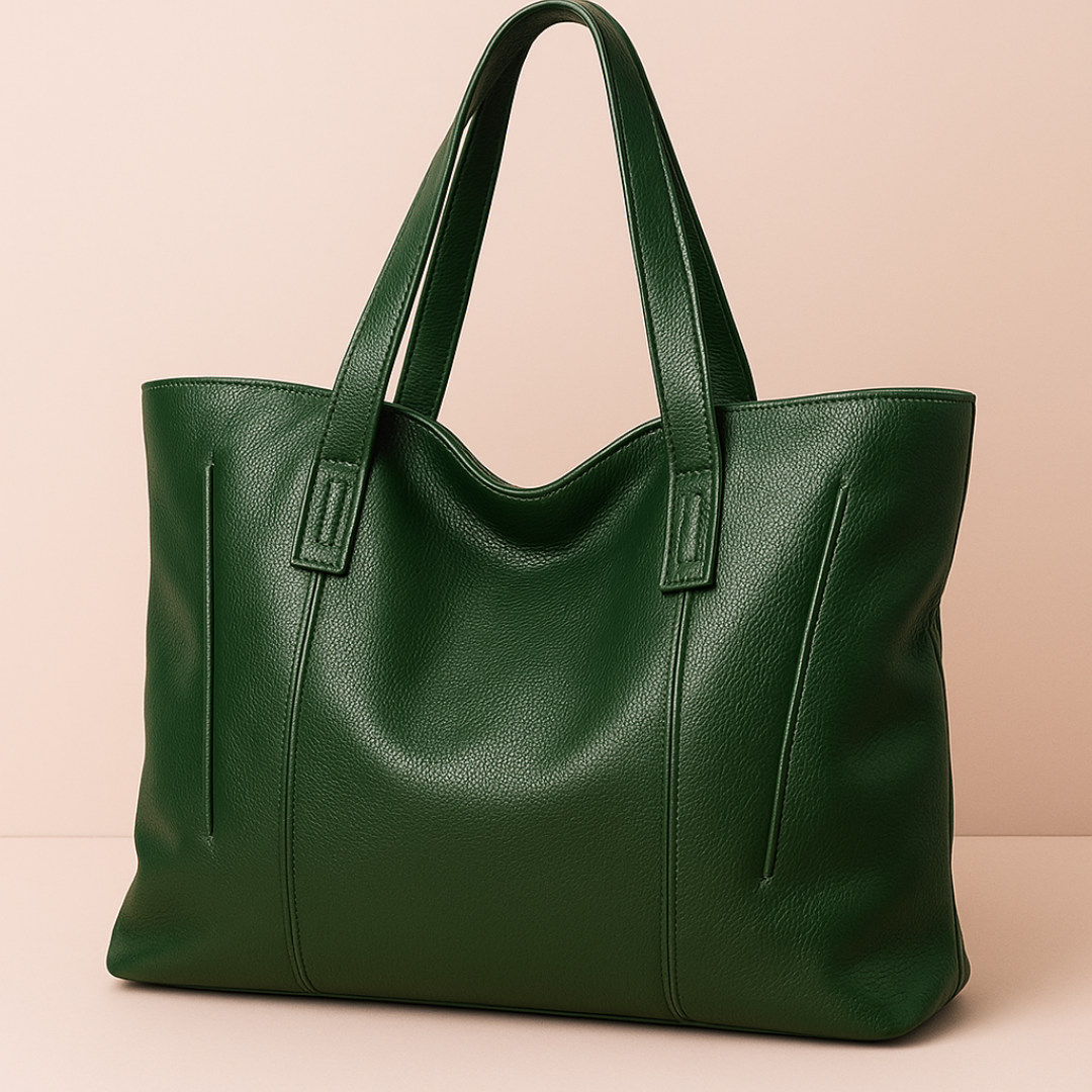 Sac cabas vert en cuir souple Sofia, grand, pour femme, parfait comme sac de travail ou ordinateur.