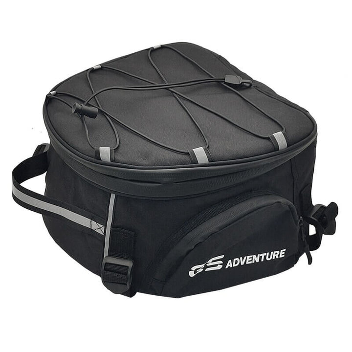Sac à dos moto étanche noir pour équipement, unisexe et durable, conçu pour les trajets longs.