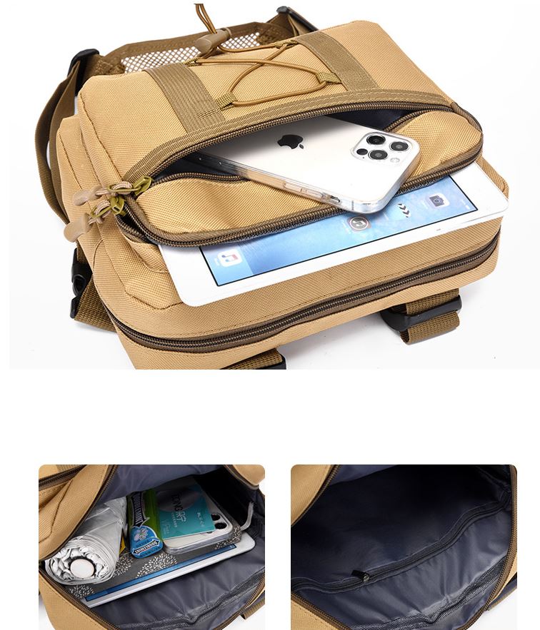 Sac de poitrine unisexe noir, tactique, déperlant, parfait pour l'aventure, la sécurité et l'usage quotidien.