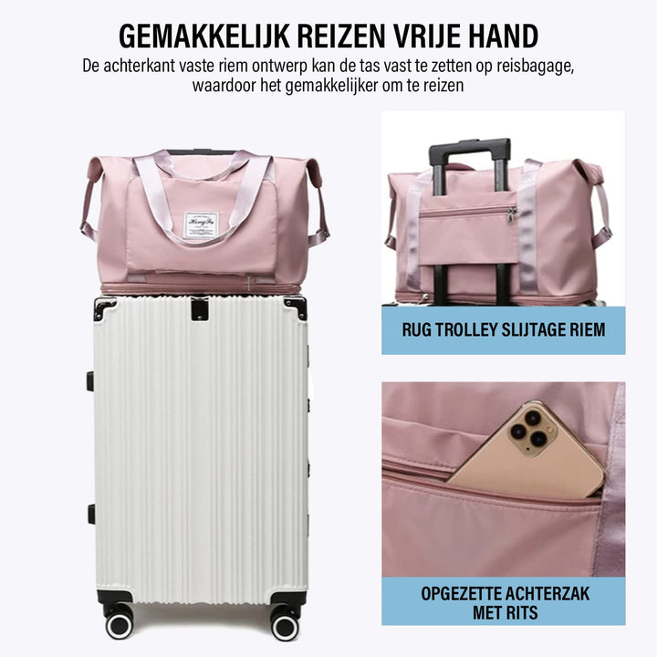 Sac de voyage imperméable femme, avec option d'extension, parfait pour s'adapter à vos besoins.