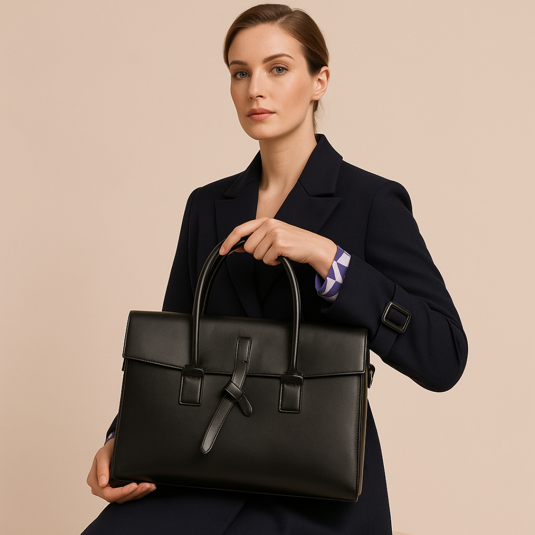 Maroquinerie professionnelle: sac ordinateur femme en cuir chic, idéal pour le bureau.