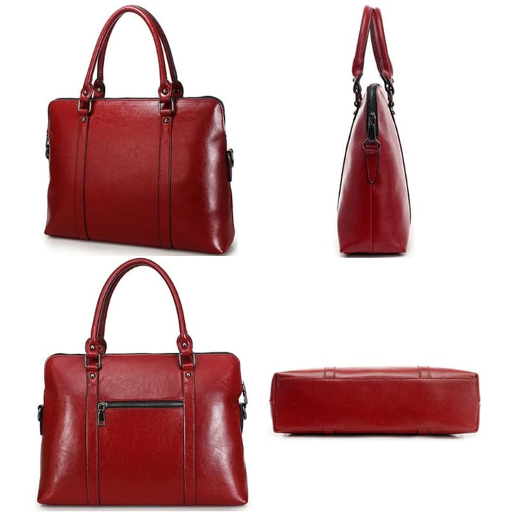 Sac porte-document femme en cuir raffiné, idéal pour ordinateur portable, réunions et déplacements professionnels.
