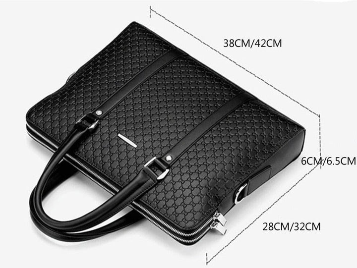 Sacoche ordinateur 14 pouces homme, en cuir PU noir, mallette professionnelle moderne et robuste.