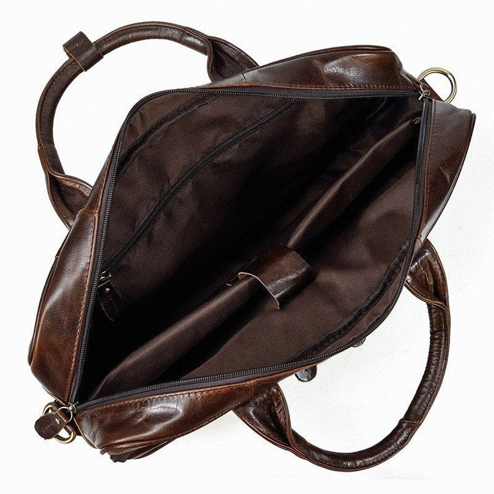 Cartable en cuir homme avec bandoulière ajustable, style professionnel et moderne.