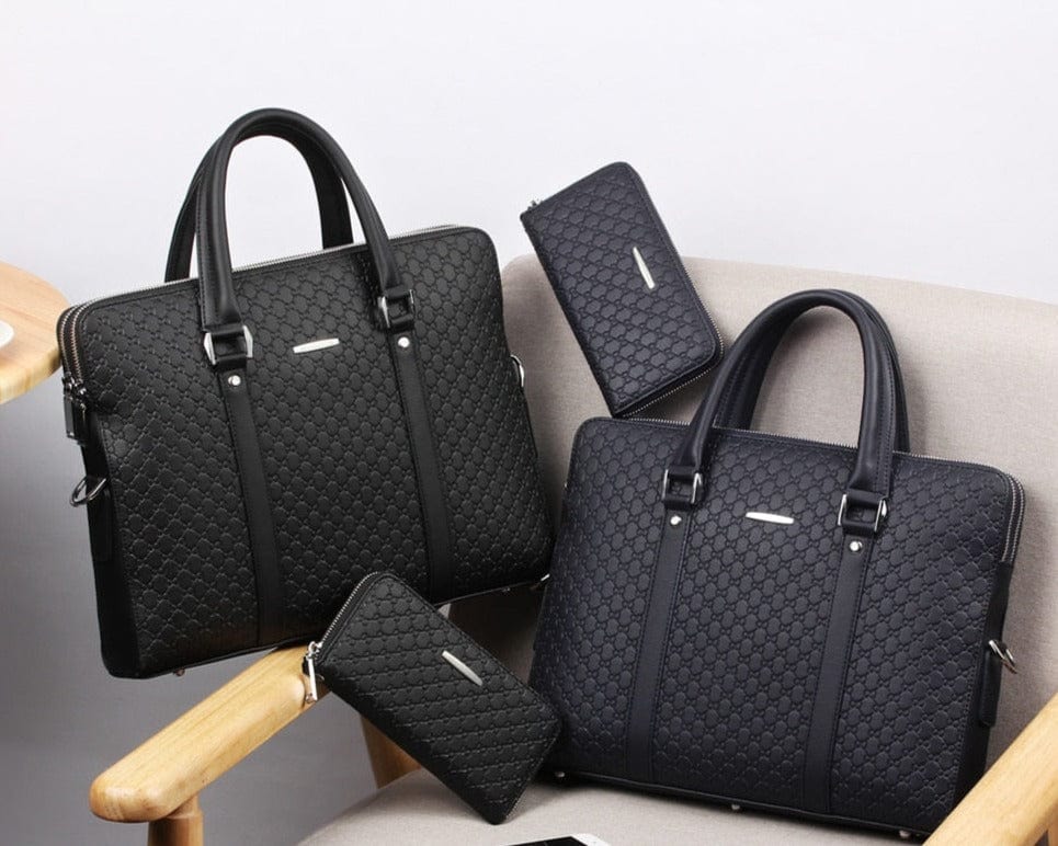 Sacoche business homme en cuir PU bleu, sacoche ordinateur portable 14 pouces pour professionnels.