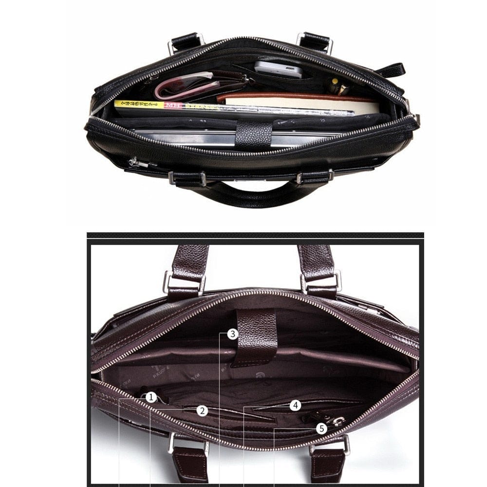 Sac de travail homme en cuir PU noir, sacoche ordinateur 15 pouces, mallette professionnelle élégante.