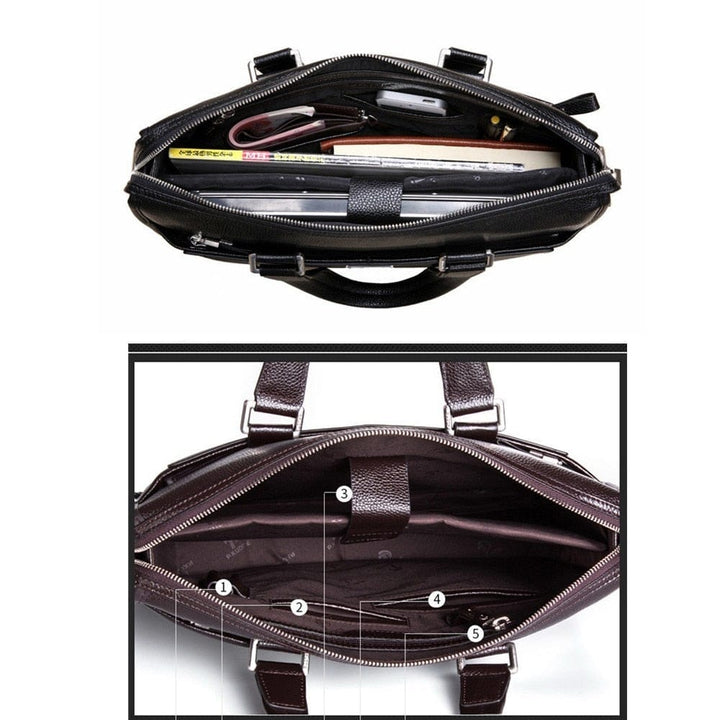 Sac de travail homme en cuir PU noir, sacoche ordinateur 15 pouces, mallette professionnelle élégante.