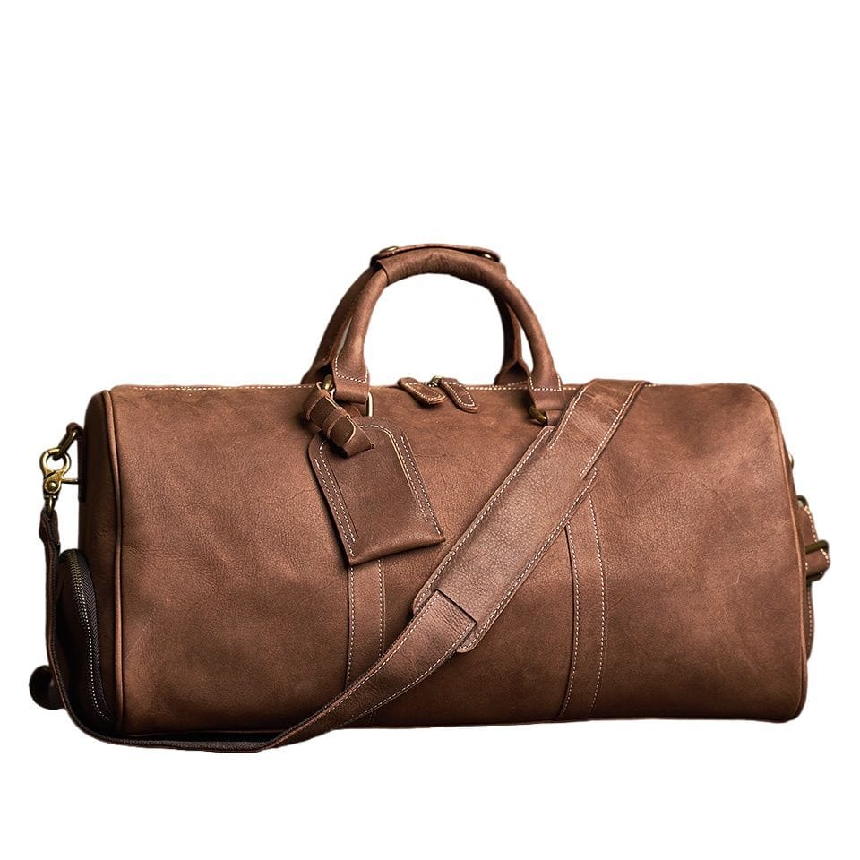 Sac week-end homme en cuir crazy horse avec bandoulière réglable, style rétro.