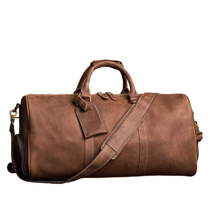 Sac week-end homme en cuir crazy horse avec bandoulière réglable, style rétro.