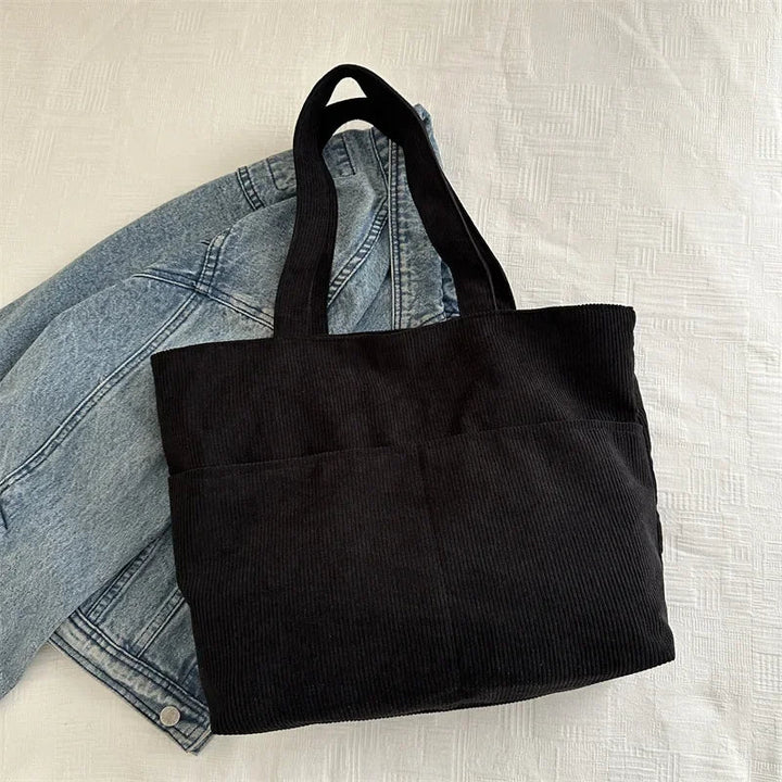 Sac cabas ultra doux en velours côtelé, sac femme élégant et confortable pour l'hiver.