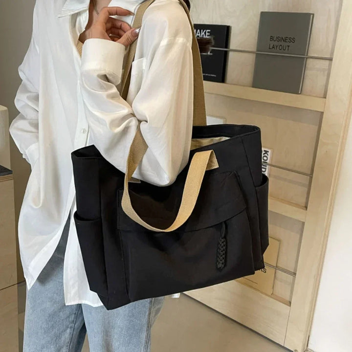Sac cabas en toile femme, grand volume pour livres et cahiers, parfait pour l'école et l'organisation.