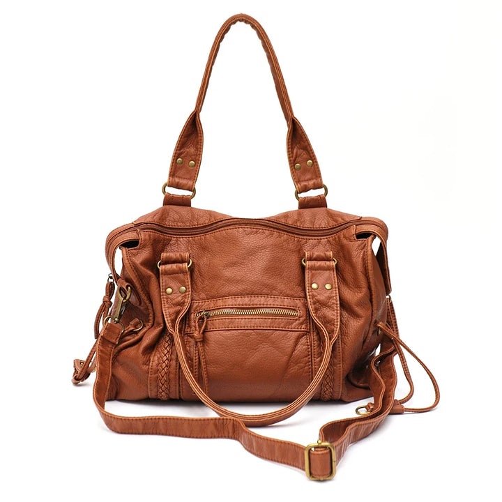 Sac femme étudiant, vue arrière, similicuir résistant, pratique pour le transport, style mode.