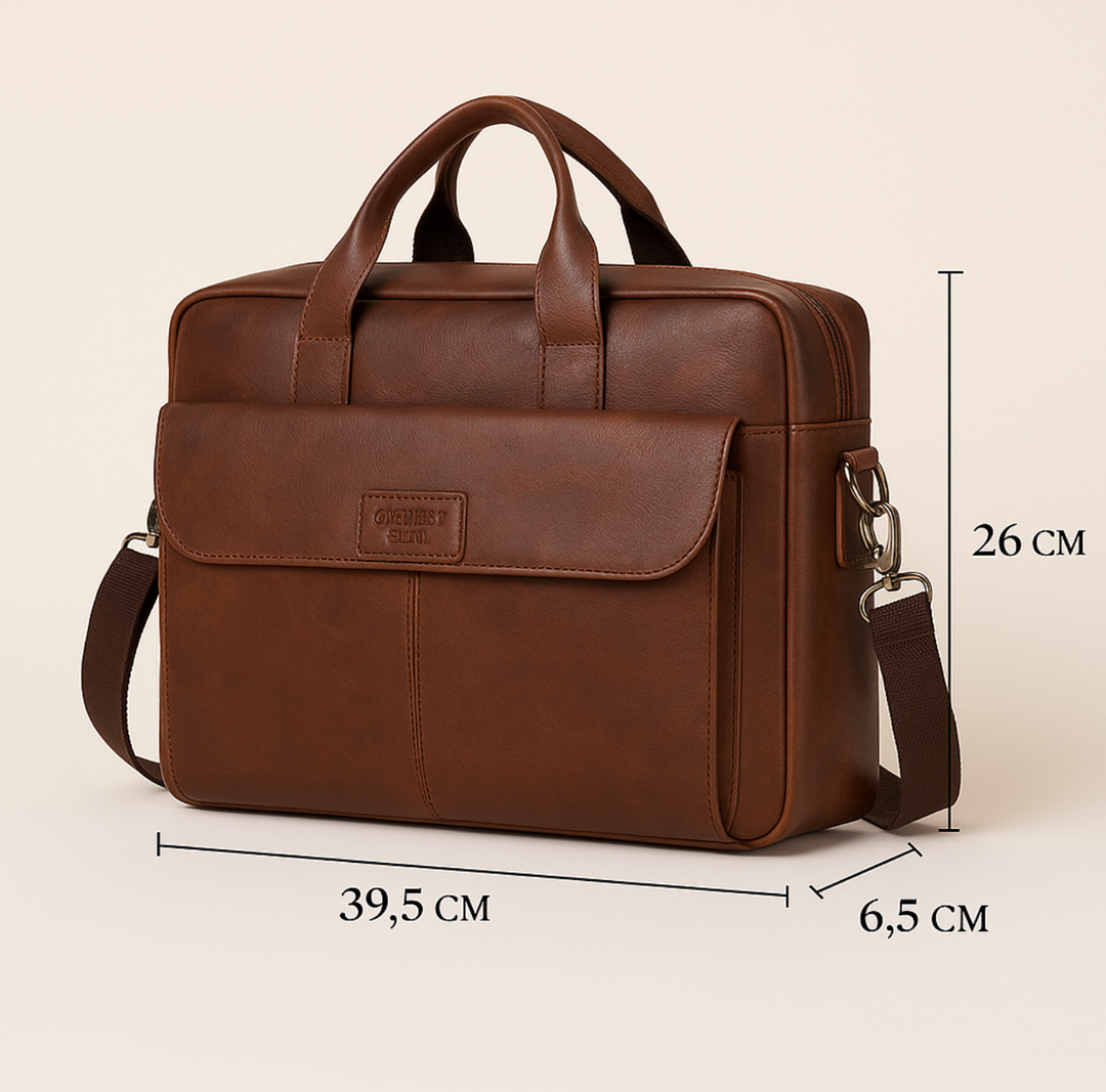 Sacoche de travail en cuir véritable marron pour homme. Style business classique et durable.